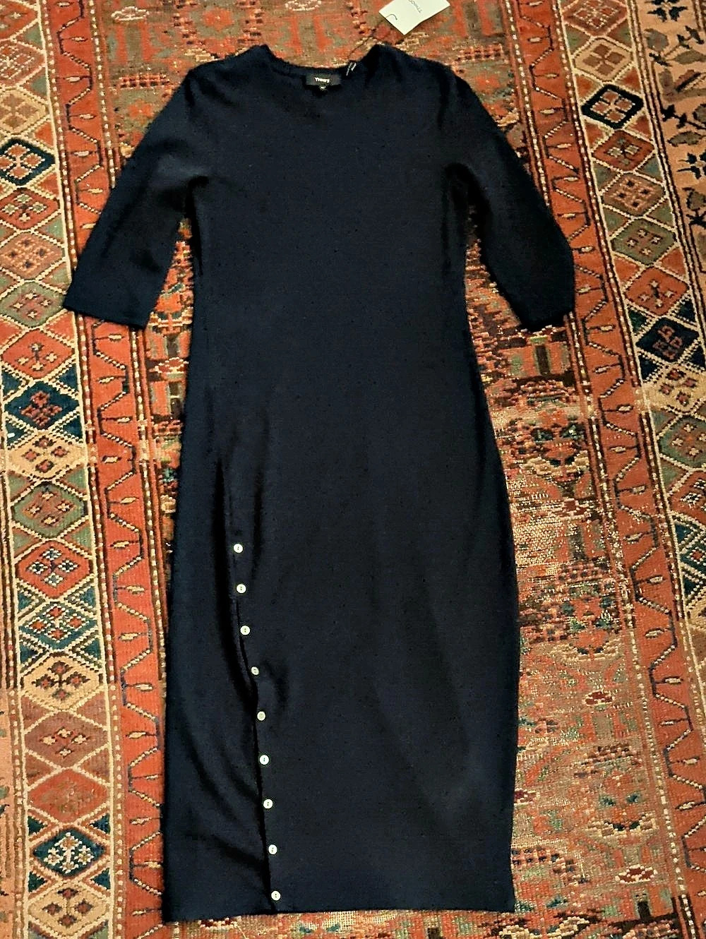 Theory Button Front Dr_Perry Knit Midi Dress in Black Size Medium